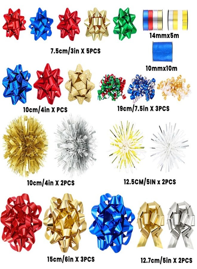 YUJUN 23PCS Christmas Gift Bows Decoration Set Xmas Pull Paper Present Bows Assortment with Gift Ribbons Wrapping Bows for Christmas New Year Wedding Decoration(Red Blue) - Image 2